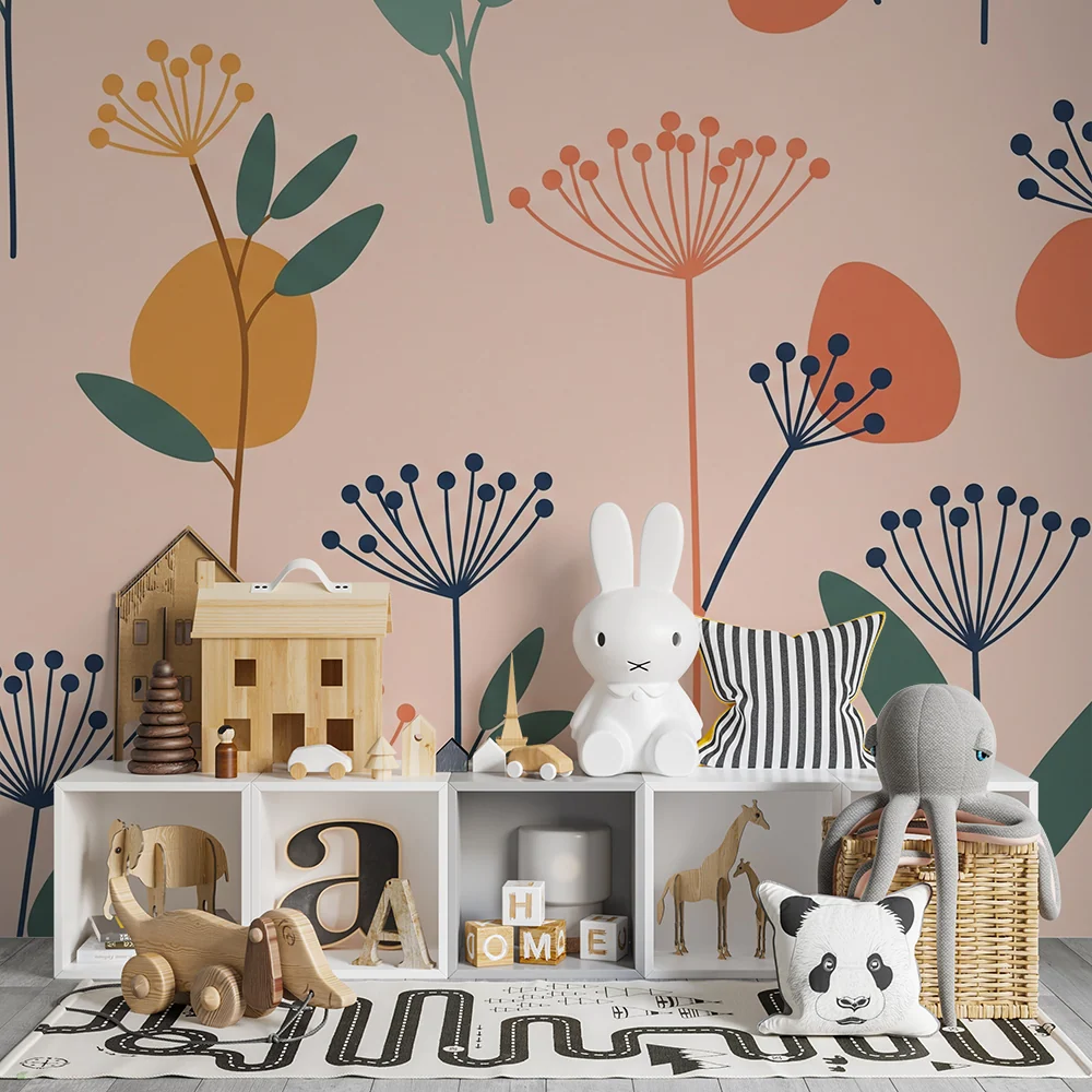Barnetapet med moderne blomstermønstre på pastellfarge