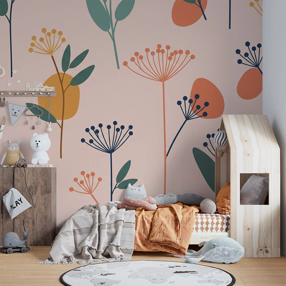Barnetapet med moderne blomstermønstre på pastellfarge