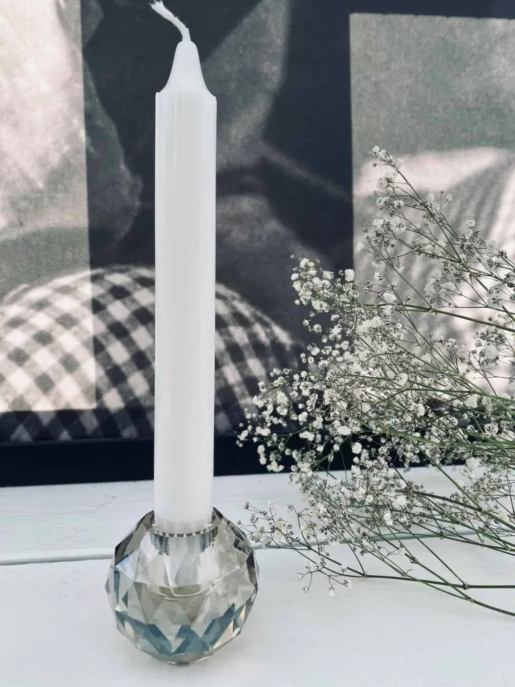 Diamant Lysestake i champagnefarget glass