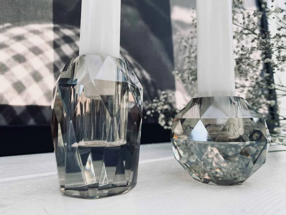 Diamant Lysestake i champagnefarget glass
