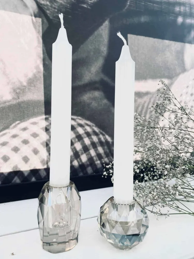 Diamant Lysestake i champagnefarget glass