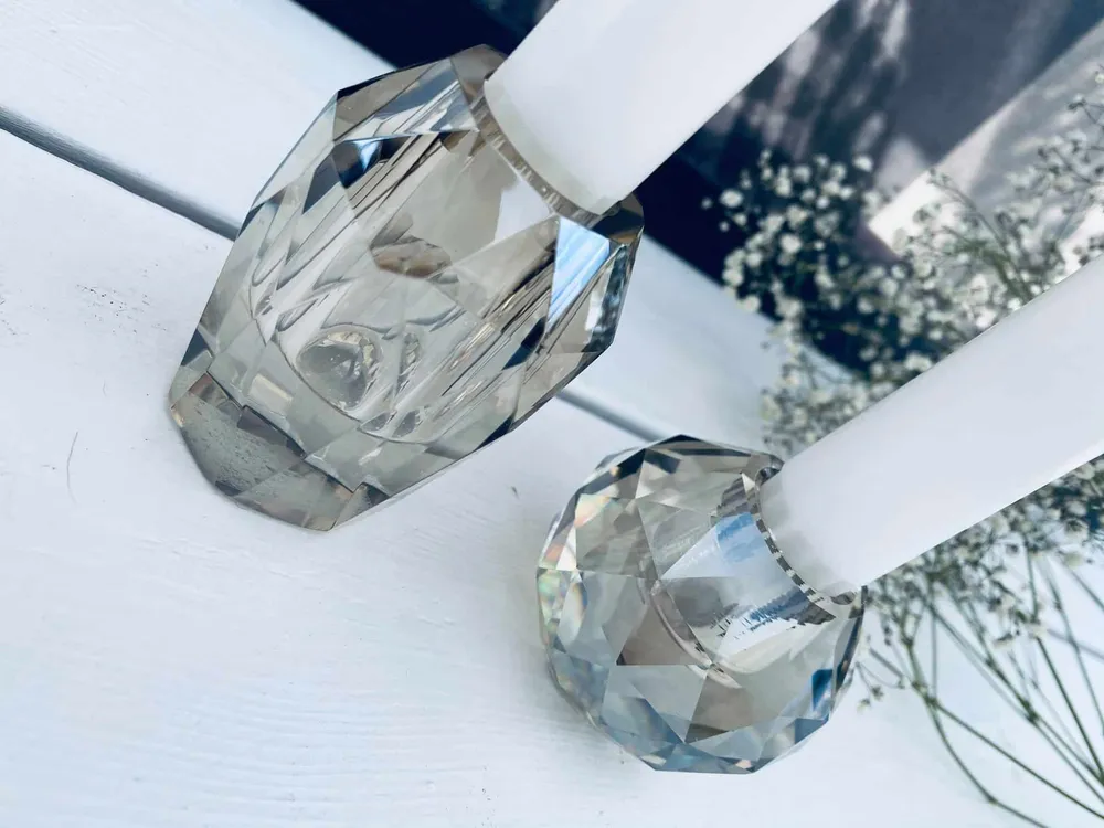Diamant Lysestake i champagnefarget glass