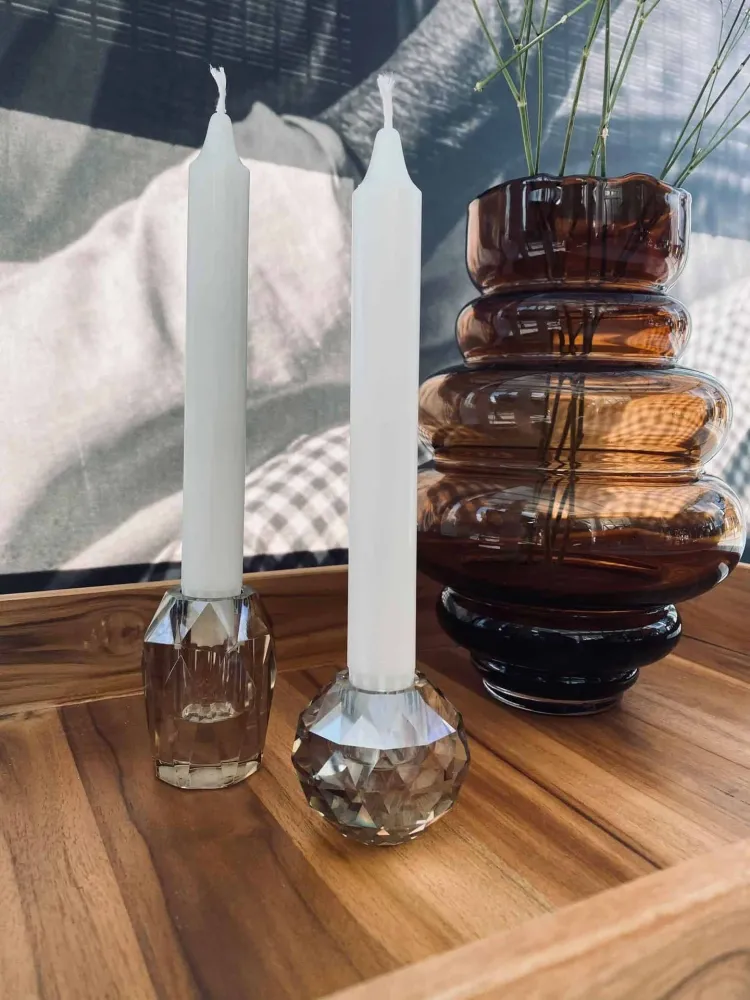 Diamant Lysestake i champagnefarget glass