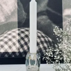Høy Diamant Lysestake i champagnefarget glass