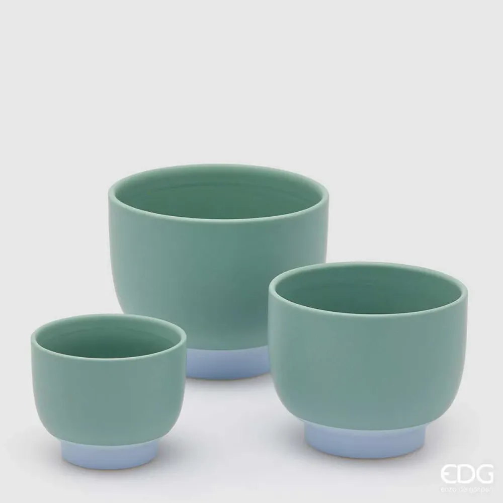 EDG Vaso Cachepot Bicolor Con Piede SR 3PZ H.14.5 D.18 C5