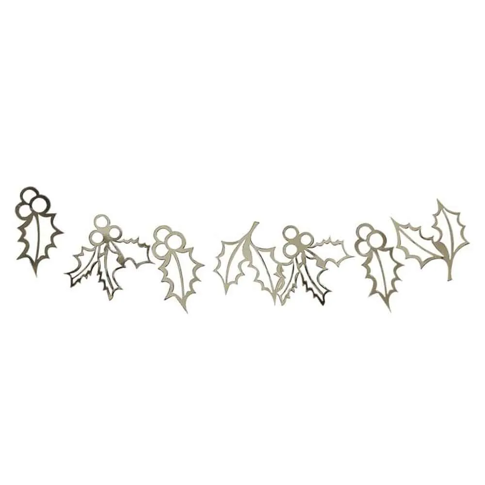 Gold Glitter Girlander Holly Christmas 2 m.