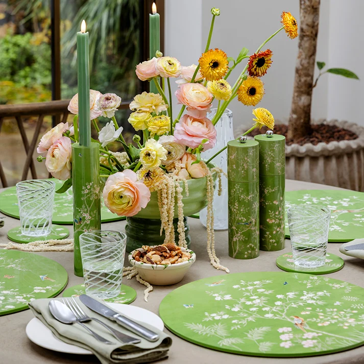 Grønn Chinoiserie lysestake