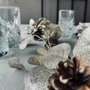 Guirlande med blader / glitter - Lys beige 180cm