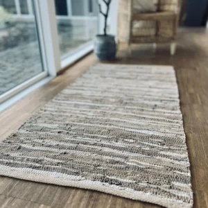 Gulvteppe i lær - 70x140 cm Beige
