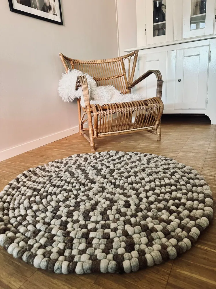 Gulvteppe m. Dots – Naturmix m. Grå 90 cm