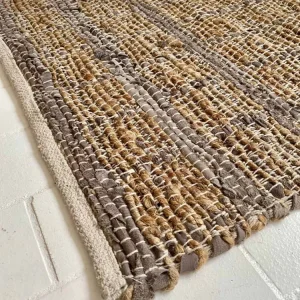 Gulvteppe i flettet skinn og jute - Beige 70x140 cm
