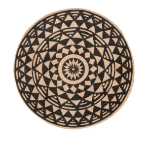 Gulvteppe Jute med svart print - Ø120cm
