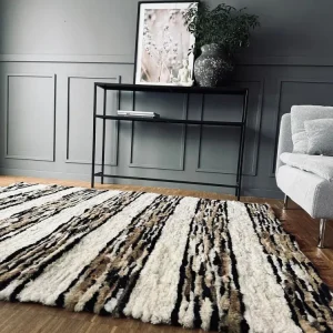 Gulvteppe i lammeskinn - Hvite striper