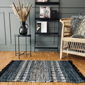 Gulvteppe i skinn - grå/blå med naturmønster - 60x90
