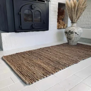 Gulvteppe i skinn og jute – 70x300 Brun