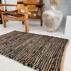 Gulvteppe i skinn og jute / baderomsmatte – 60x90cm