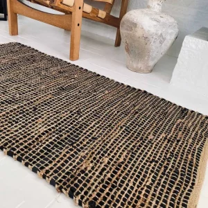 Gulvteppe i skinn og jute - Svart 70x300cm