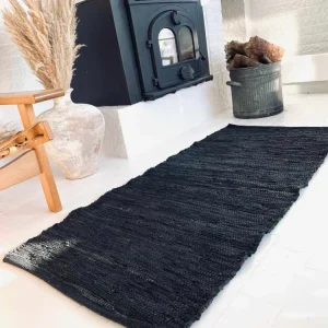 Gulvteppe i skinn – Sort 70x300 cm
