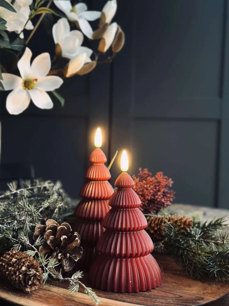 Juletre med LED-lys - Sett med 2 stk. Rød