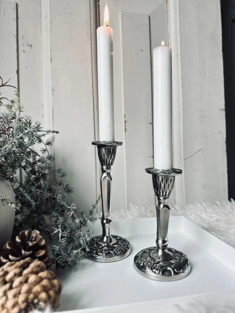 Lysestake Barokk Silver 11cm