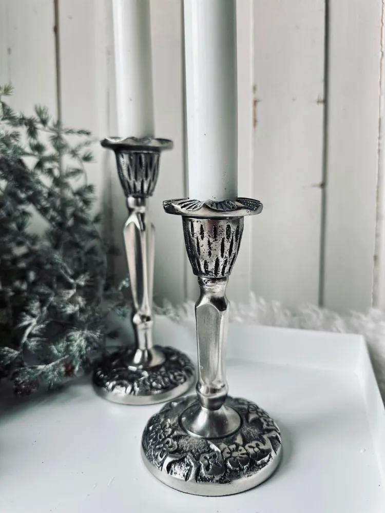 Lysestake Barokk Silver 11cm