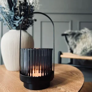 Lysestake / lanterne - Grått glass