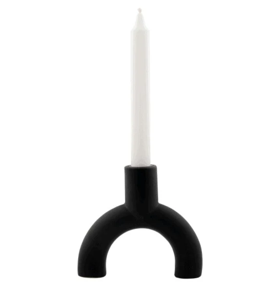 Lysestake i lekkert design - Svart keramikk