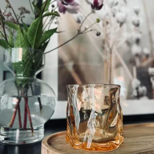 Lysestake til telys - Ravfarget glass
