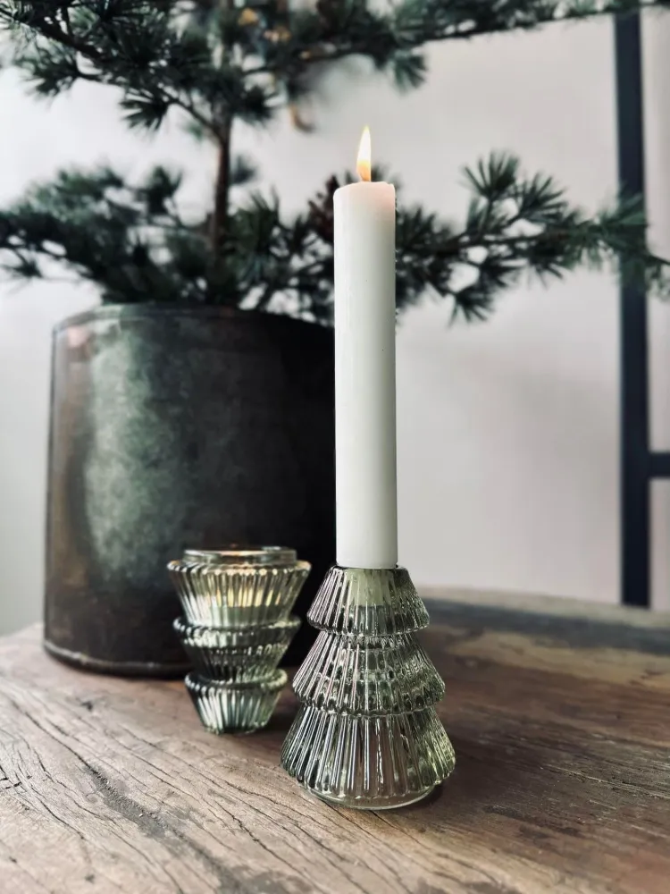 Lysestake vendbar Juletre i glass