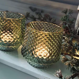 Lysestaker i glass Grønn - Sett med 3 stk.