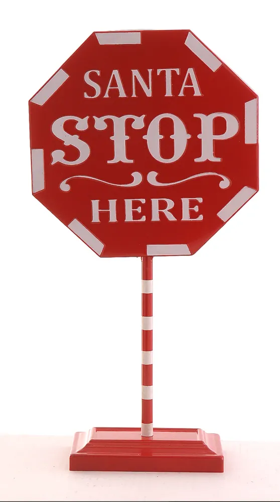 Metallskilt - Santa stop here - 38,5 cm