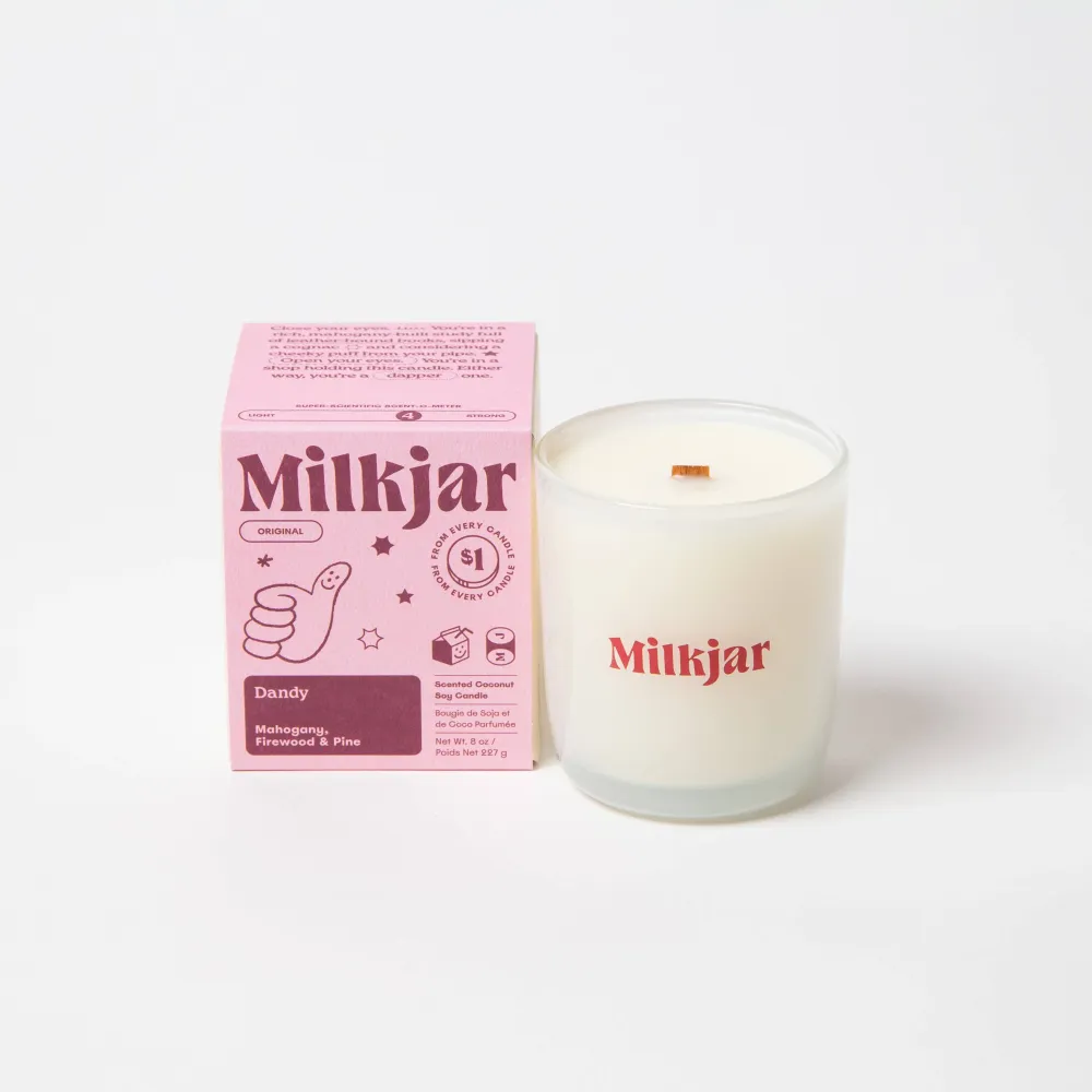 Milk Jar Candle Co. Dandy - Mahogany, Firewood & Pine Coconut Soy, 8oz
