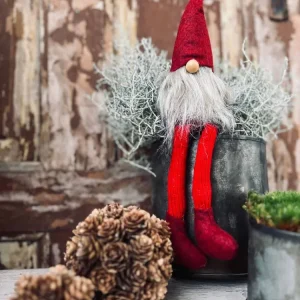 Nisse med lange ben - Julerød filt 32 cm