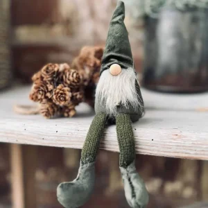 Nisse i velour med lange ben - Grønn 22 cm