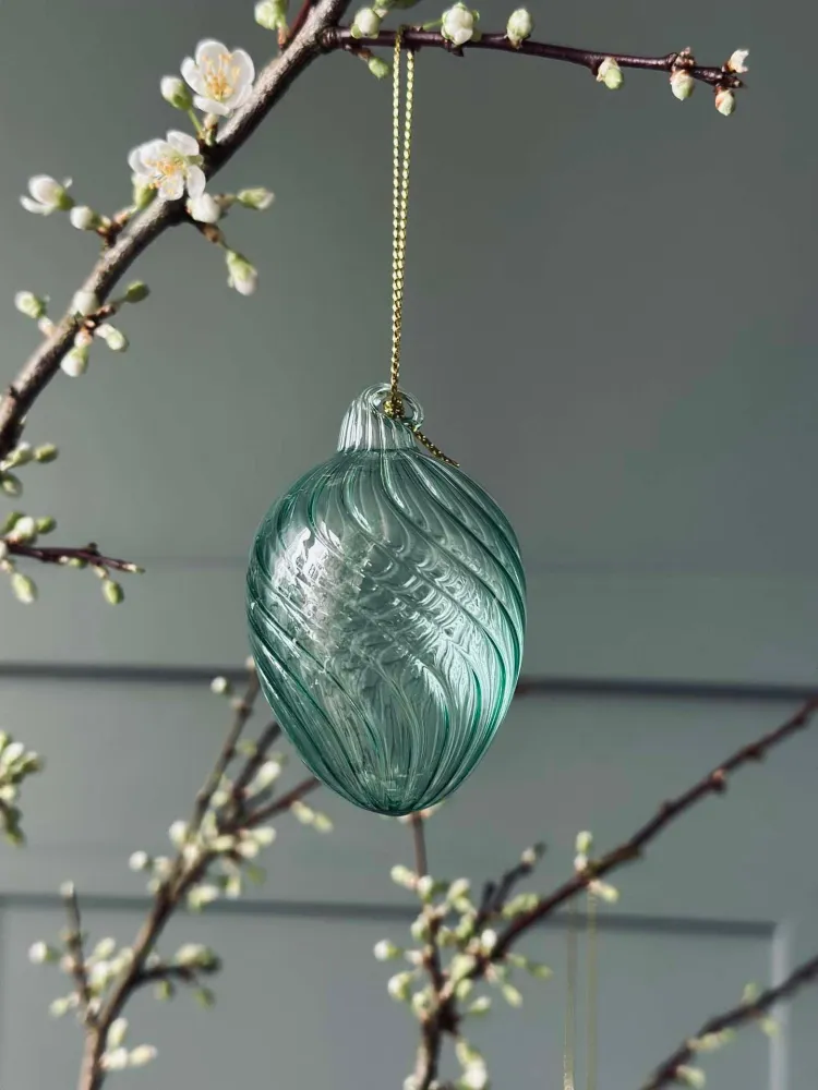 Oppheng Egg i glass m. striper - 3 stk. Grønn