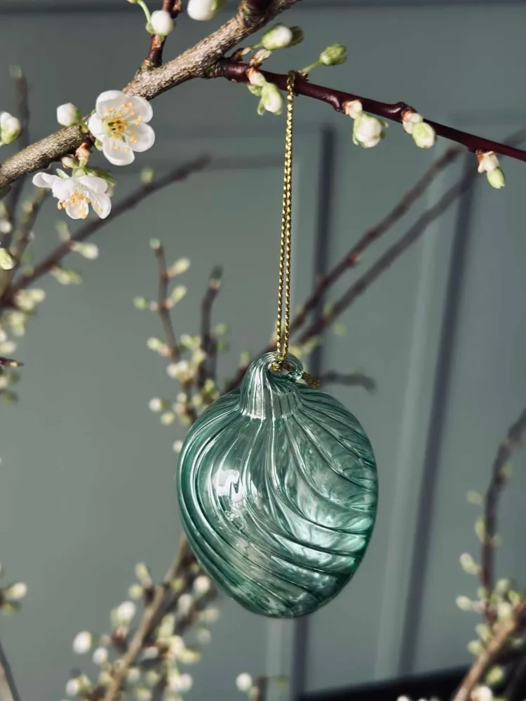 Oppheng Egg i glass m. striper - 3 stk. Grønn