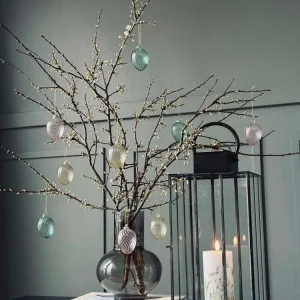 Oppheng Egg i glass m. striper - 3 stk. - Gul