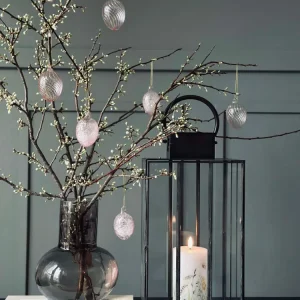Oppheng Egg i glass m. striper - 3 stk. Rosa
