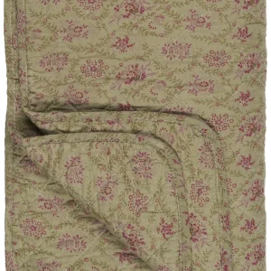 Quilt, oliven m/grønn og cerise blomster