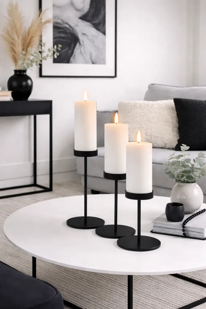 Sett med lysestaker til bloklys – Black Liva