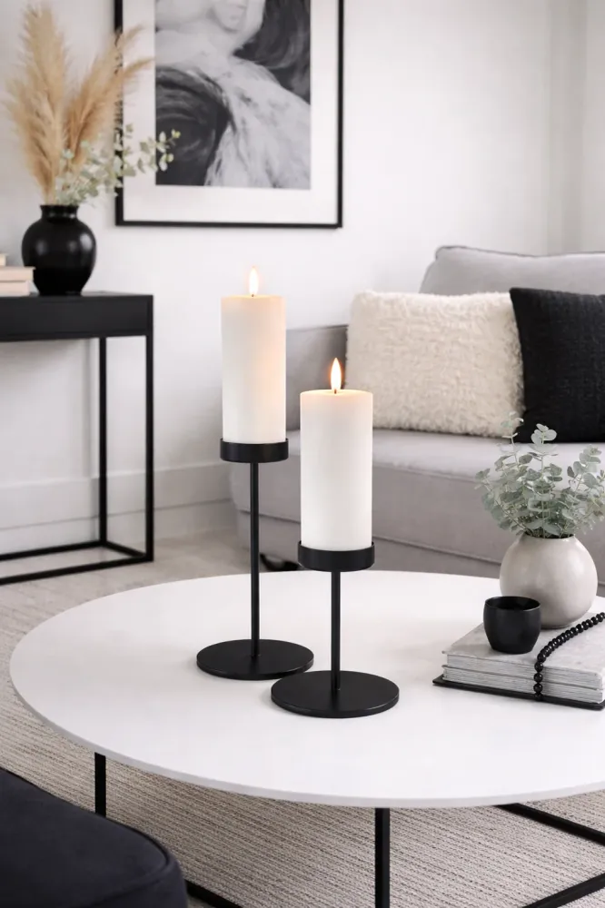 Sett med lysestaker til bloklys – Black Liva