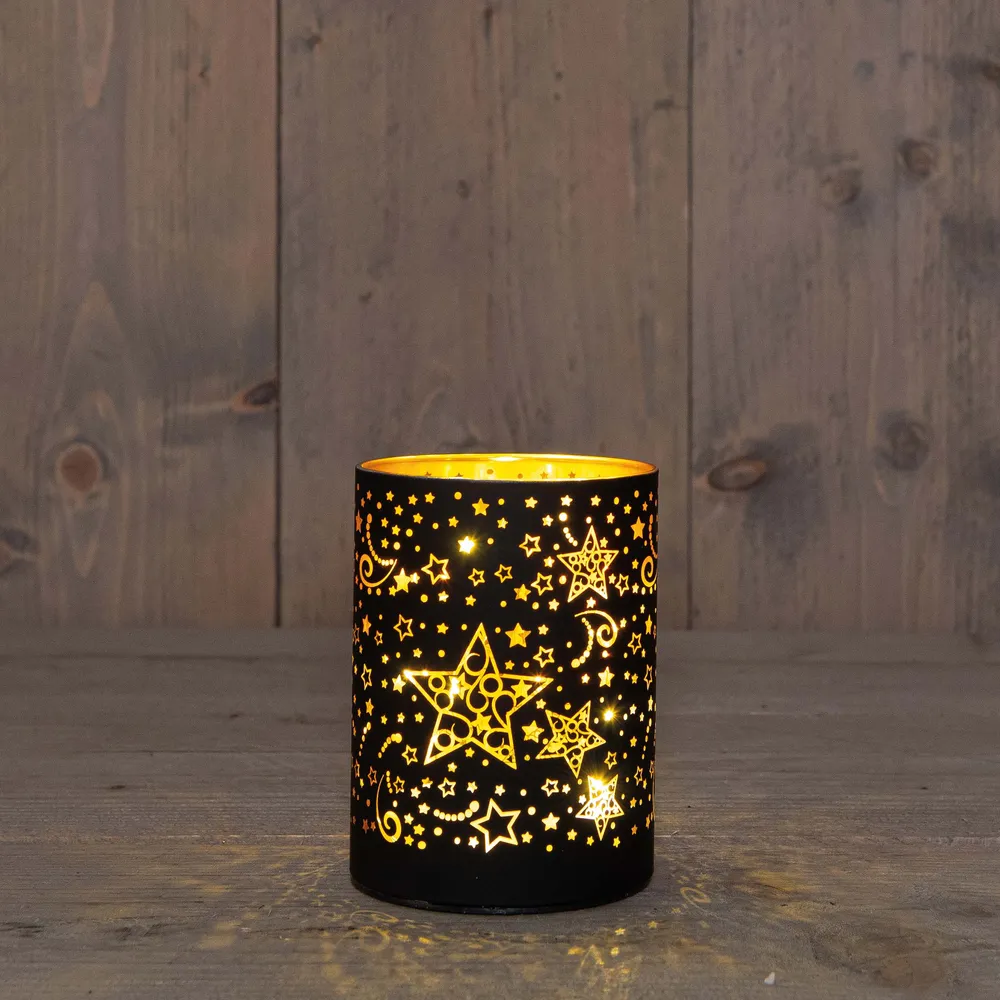 Sort LED-lykt - 12x9 cm