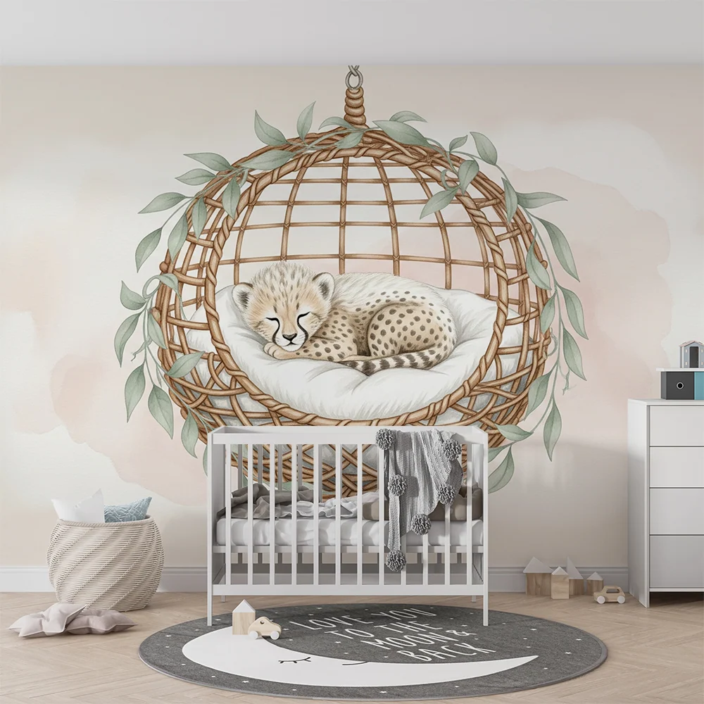 Tapet barnerom | Baby leopard i sitt koselige rede