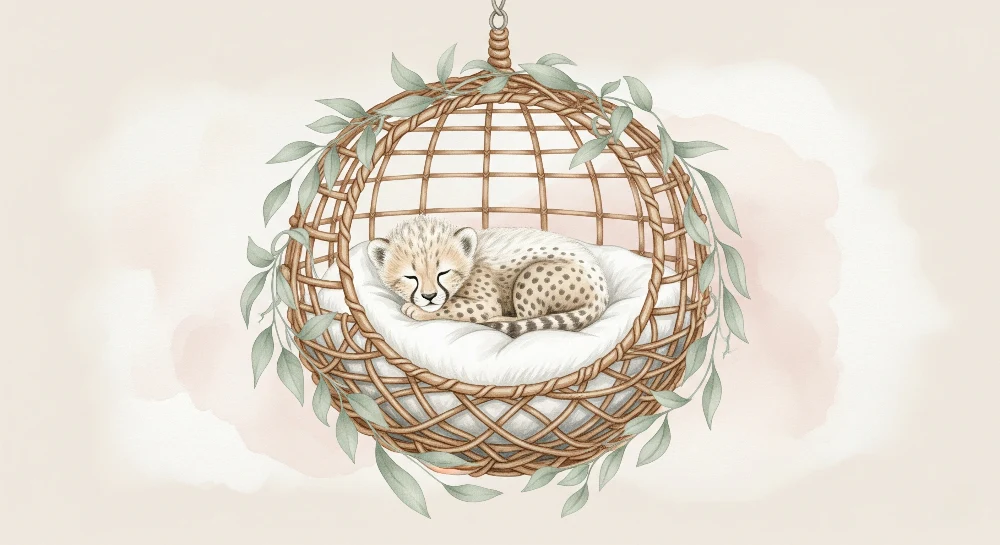 Tapet barnerom | Baby leopard i sitt koselige rede