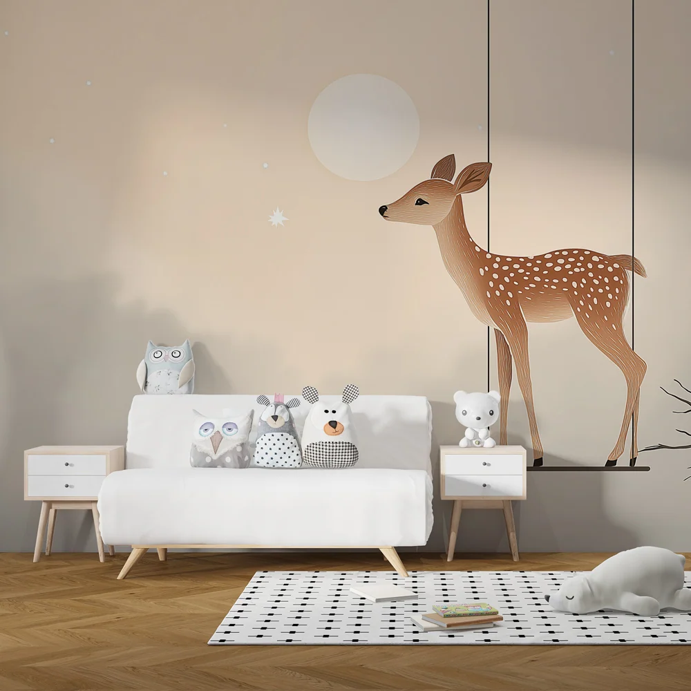 Tapet barnerom | Bambi på en huske under månen