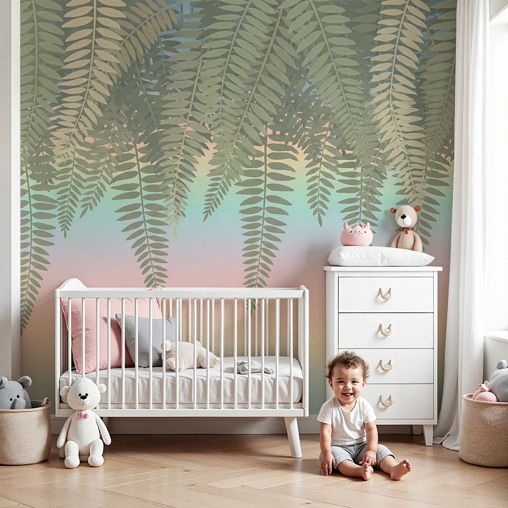 Tapet barnerom | Bregner og pastell gradient
