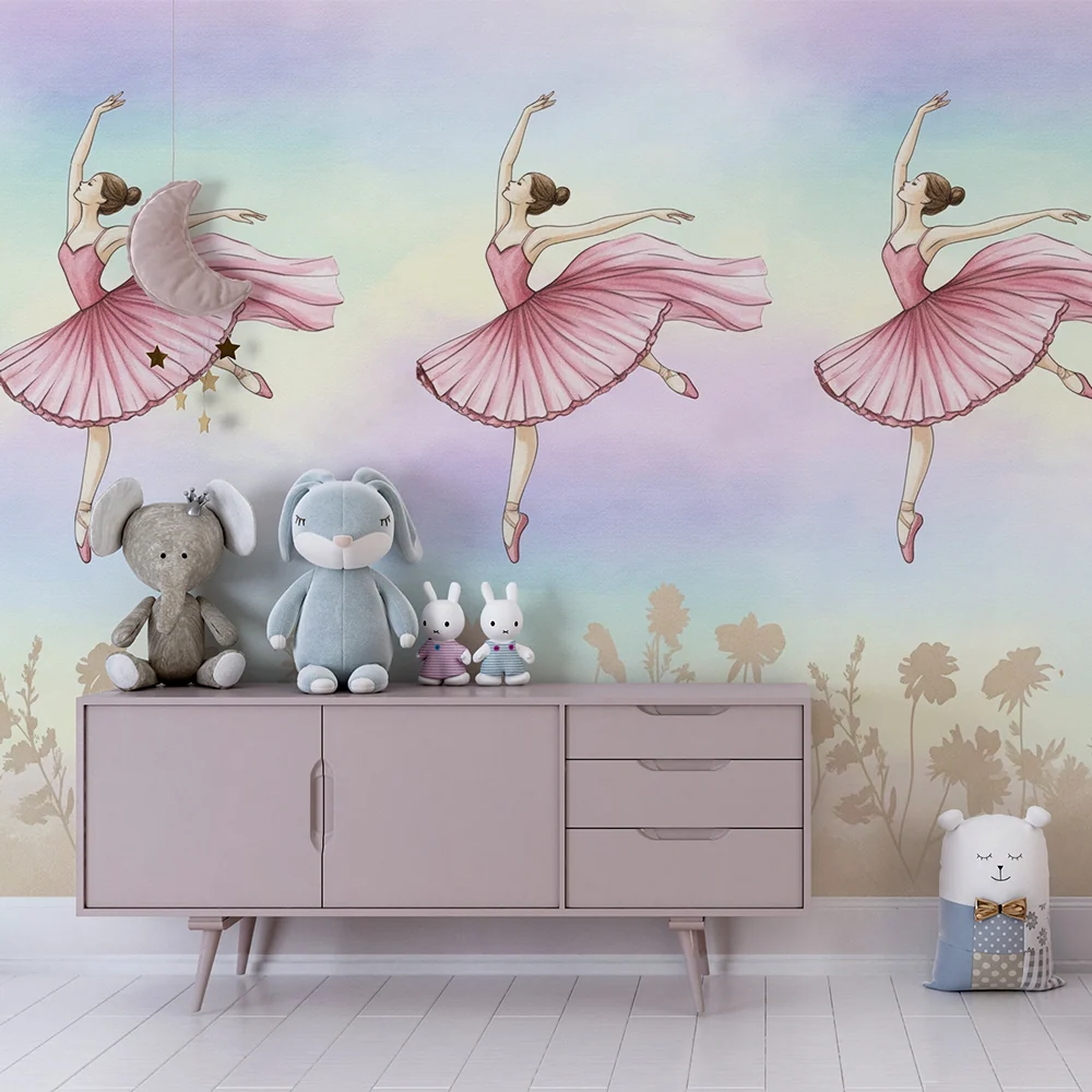 Tapet barnerom | Dansere i rosa tutu og delikate blomster