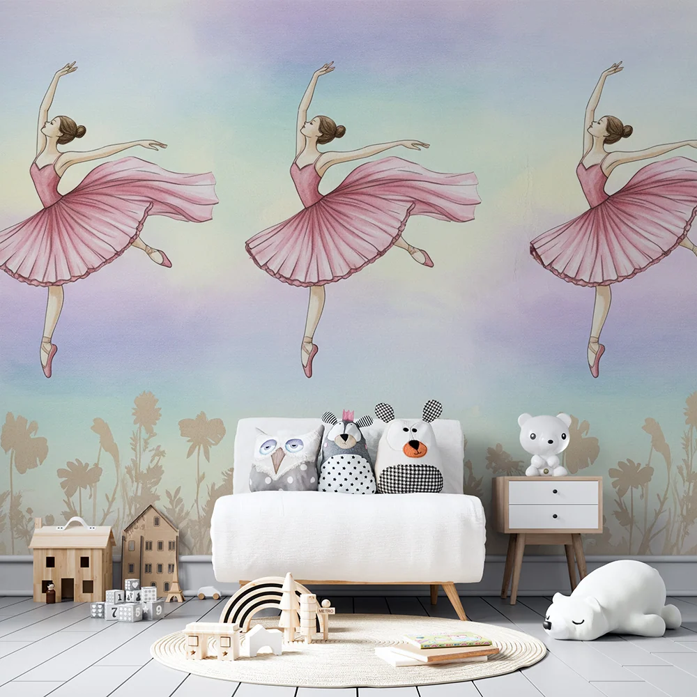 Tapet barnerom | Dansere i rosa tutu og delikate blomster