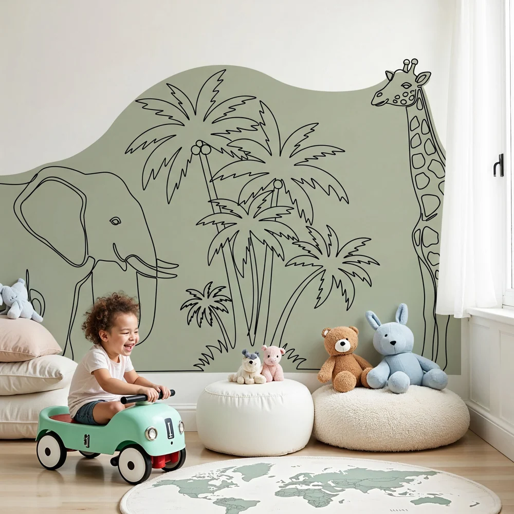 Tapet barnerom | Dekorative element med elefant og giraff