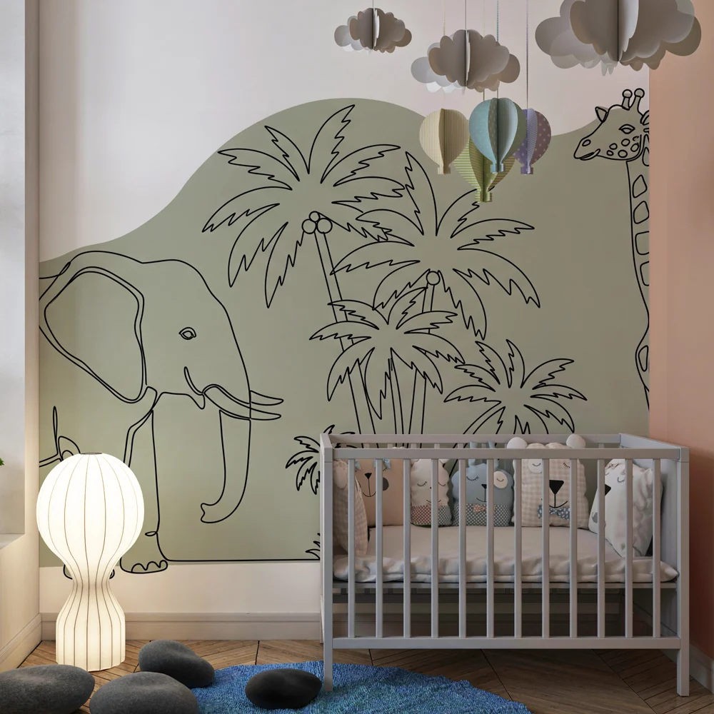 Tapet barnerom | Dekorative element med elefant og giraff